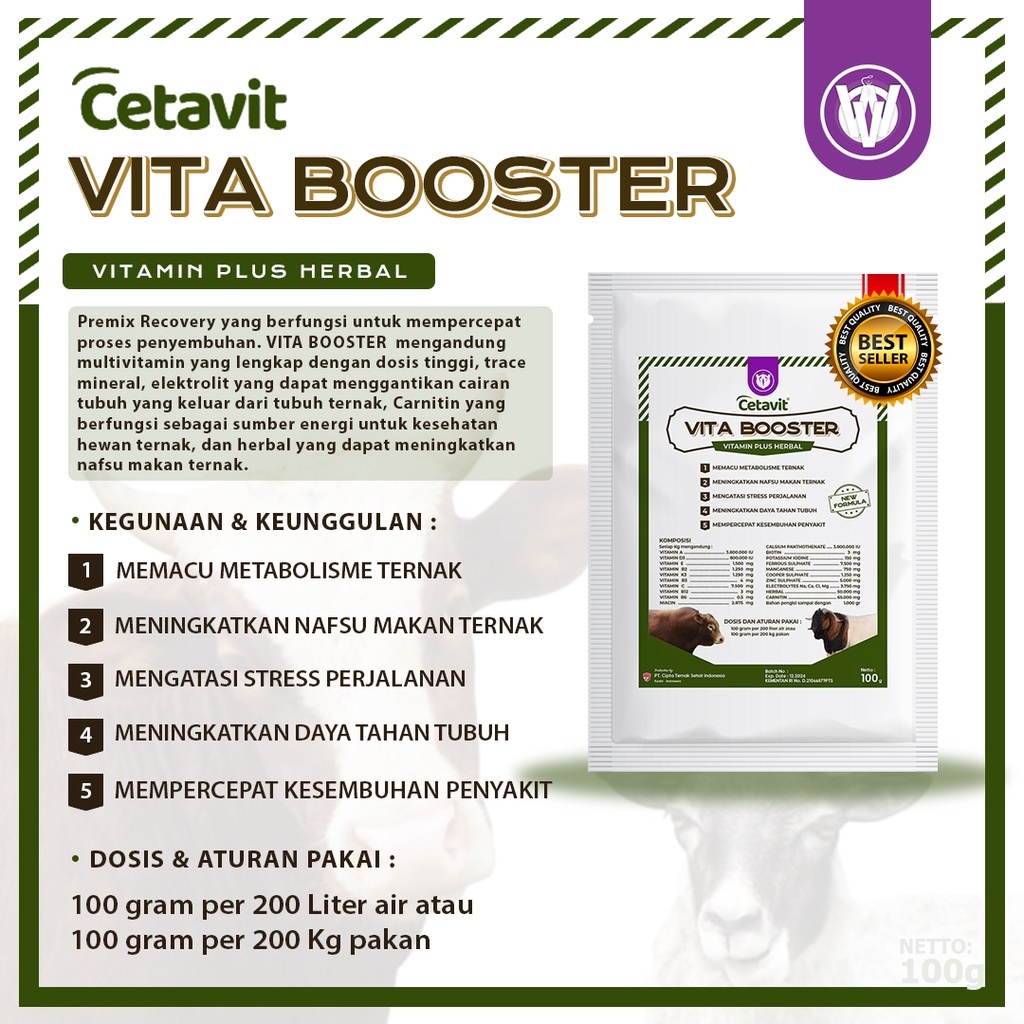 VITA BOOSTER 100 GRAM - Vitamin Penggemuk & Penambah Nafsu Makan Ternak Sapi Domba Kambing Babi