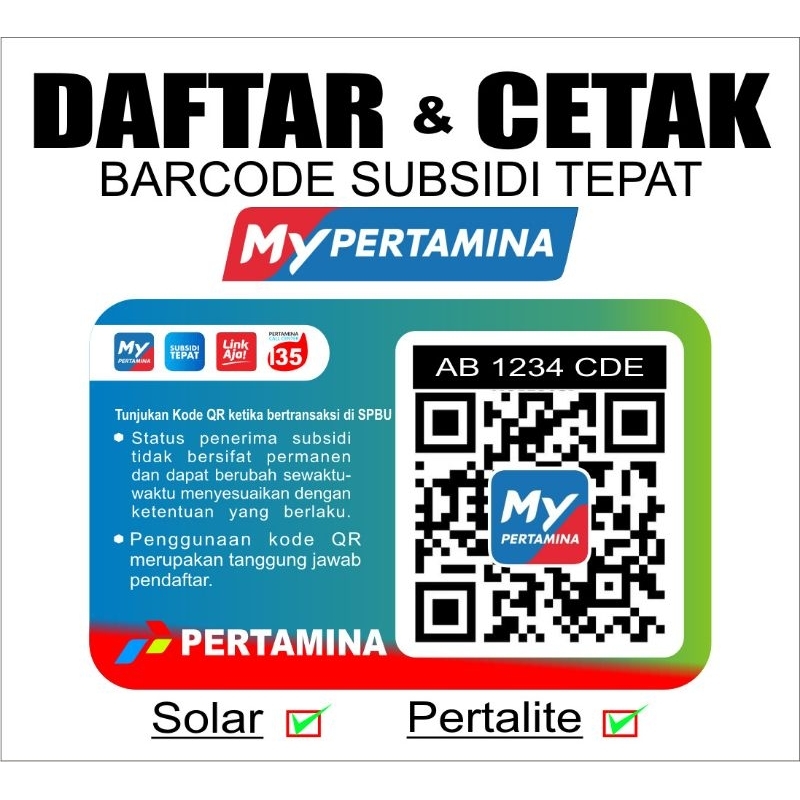 BARCODE / KODE QR MYPERTAMINA (DAFTAR+KARTU) SOLAR/PERTALITE SUBSIDI TEPAT