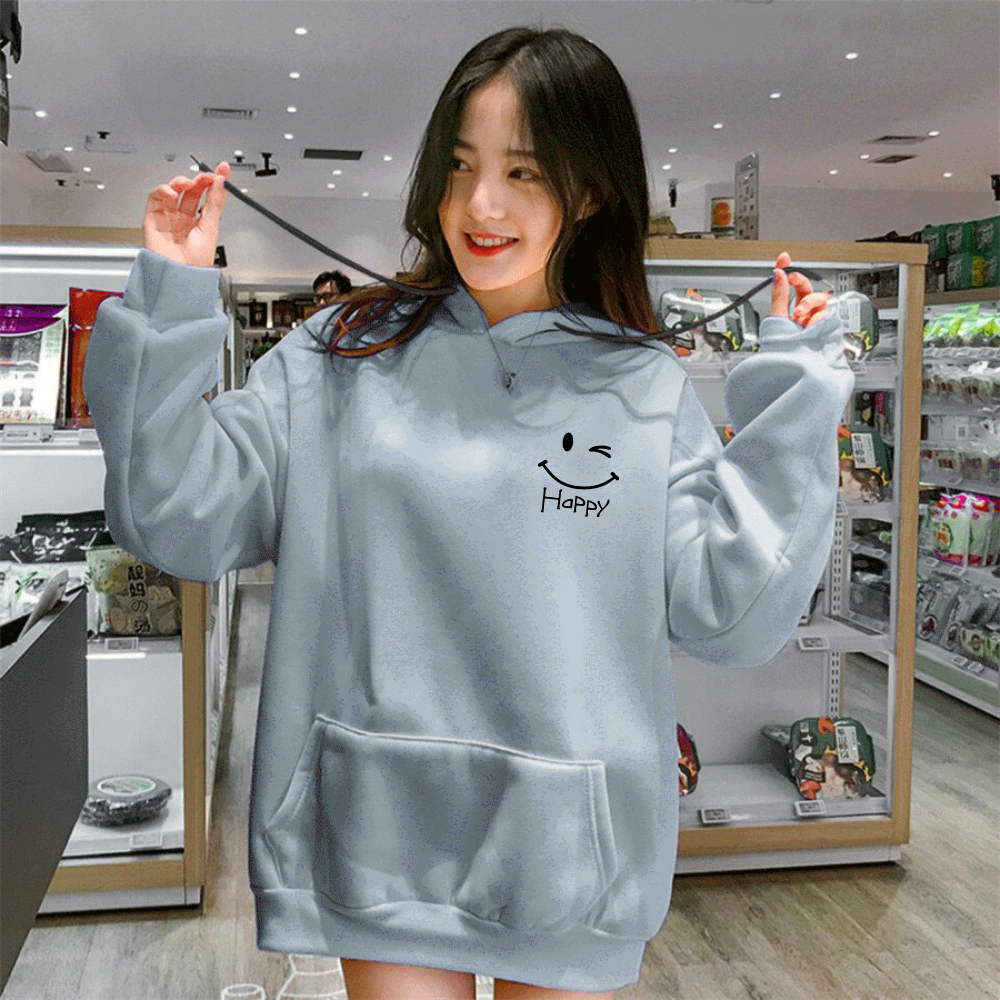 HEE Sweater Hoodie Wanita Happy Remaja Dewasa Lengan Panjang Musim Gugur Sweater Korean Cewe Hodie