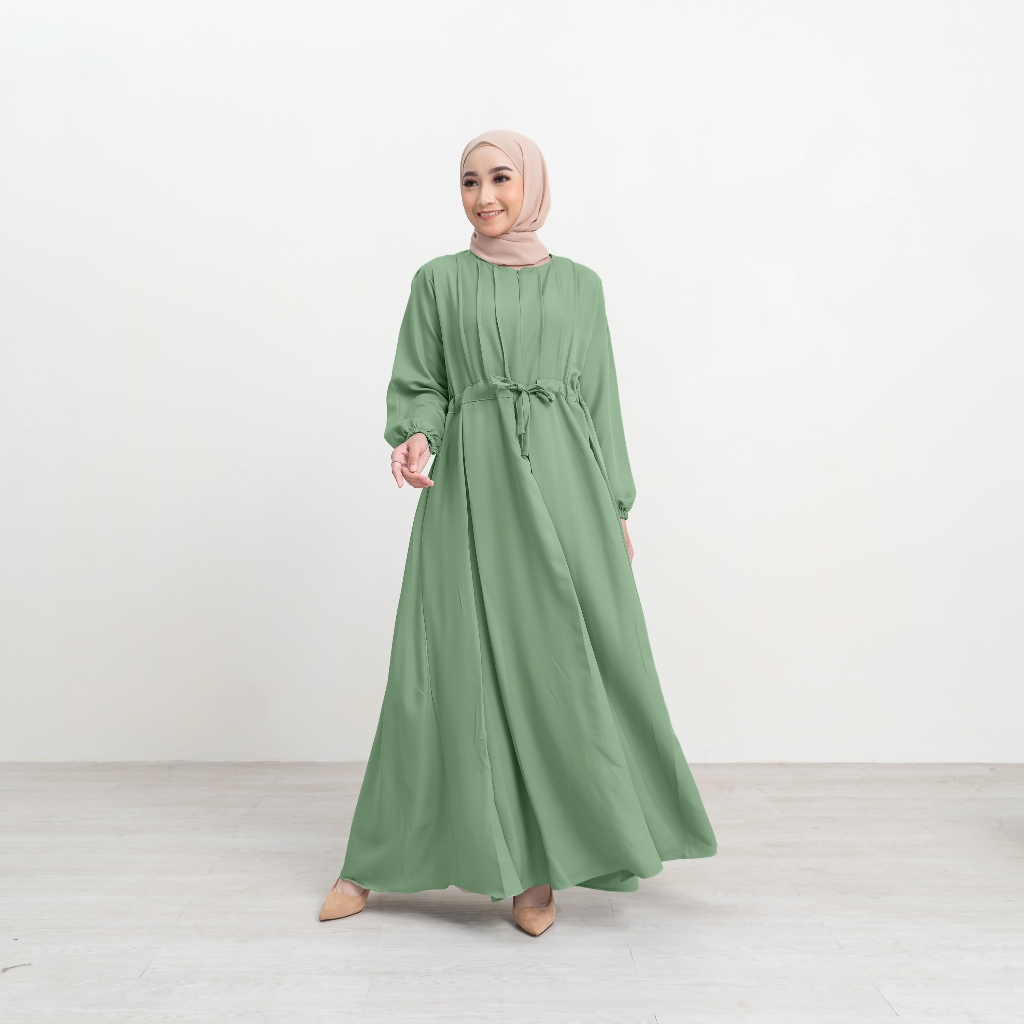 Gamis Melia Dress Menyusui Polos Lengan Panjang Wudhu Frienndly Baju Homey Dress OOTD Casual Daily-6