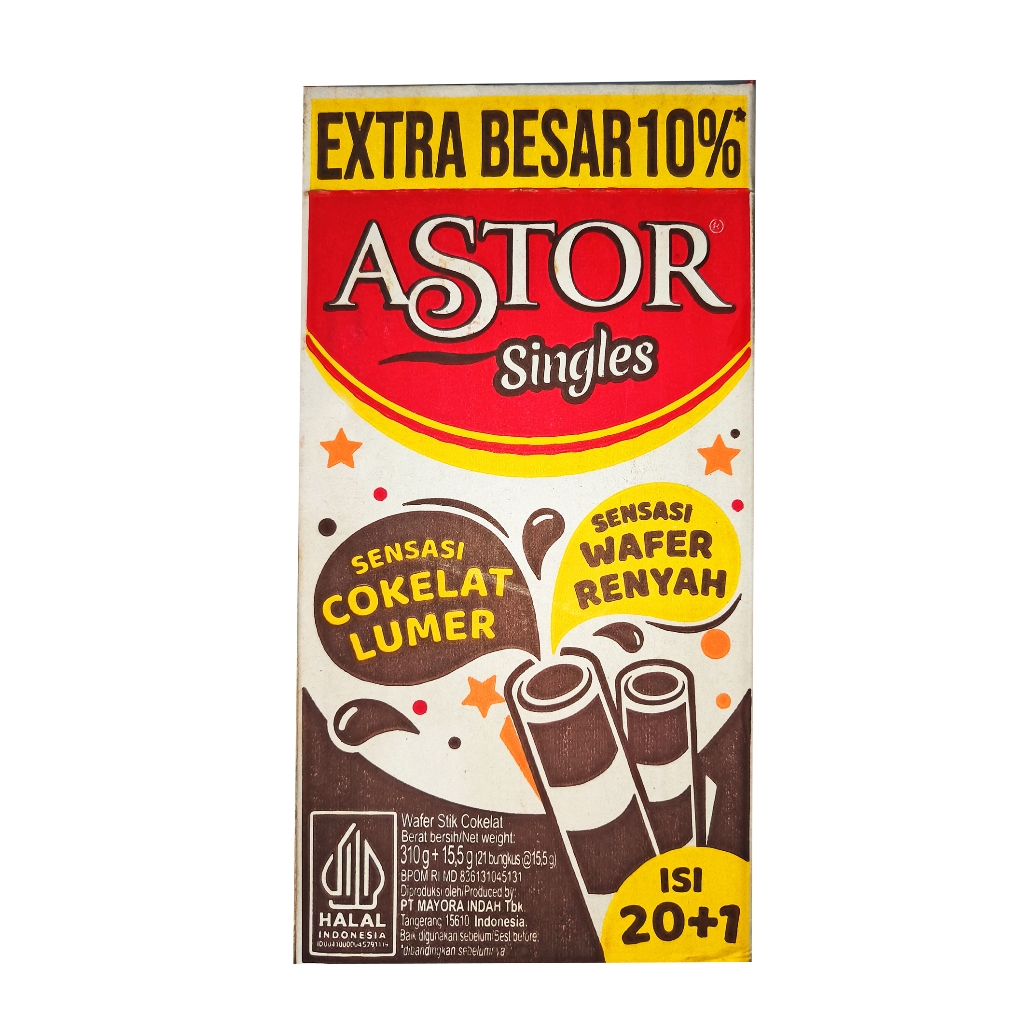 

Astor Singles Wafer Stick Cokelat ( Kemasan Baru ) 310g/box Isi 20pcs/stick + 1 Stick