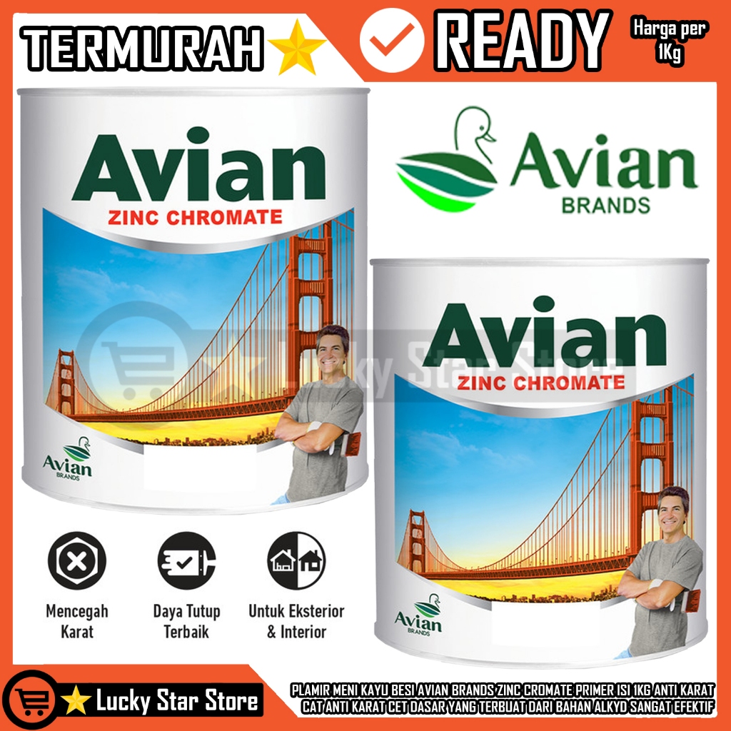 PLAMIR MENI KAYU BESI AVIAN BRANDS ZINC CROMATE PRIMER ISI 1KG ANTI KARAT CAT ANTI KARAT CET DASAR Y