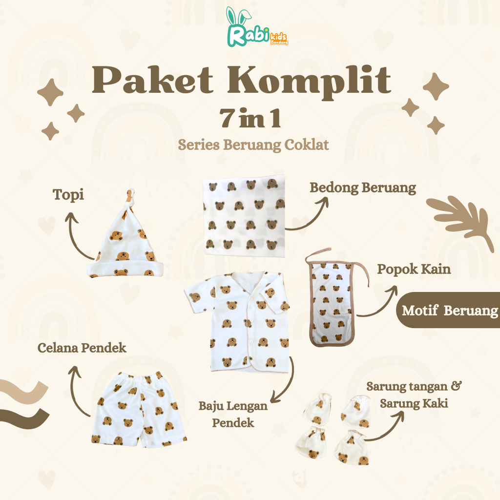 HHH Paket Komplit Baju Bayi 7in1 Seri Beruang