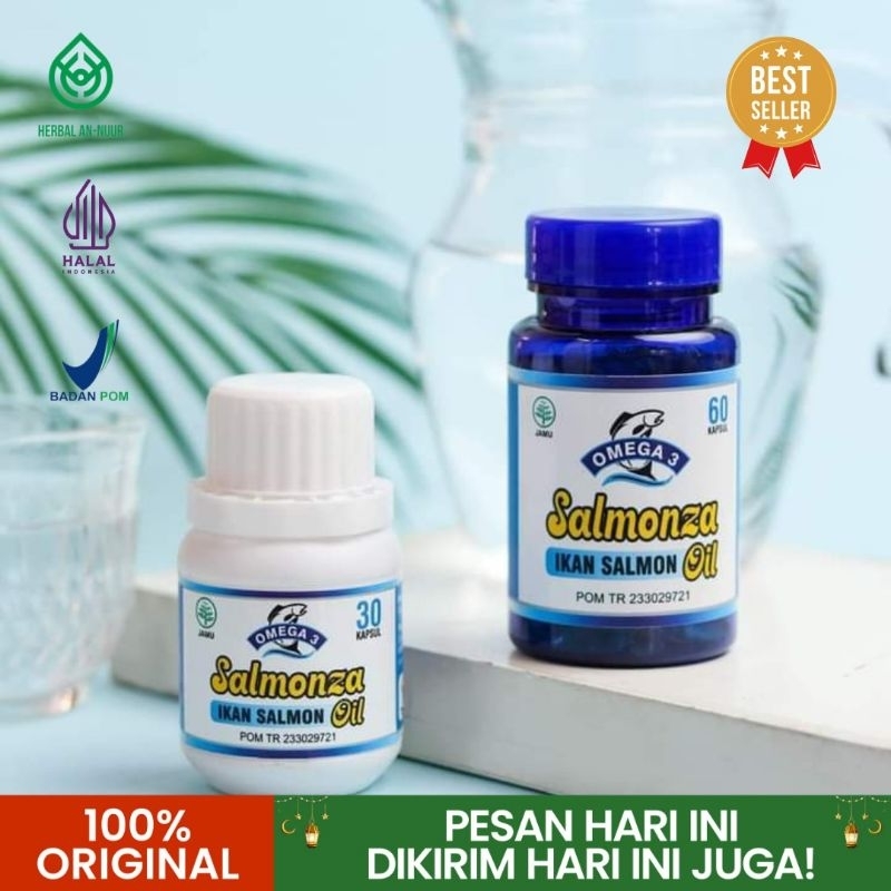 MINYAK IKAN SALMON Isi 60 KAPSUL SALMONZA OIL Plus Omega 3 DHA Minyak Ikan Salmon Nutrisi Otak Anak