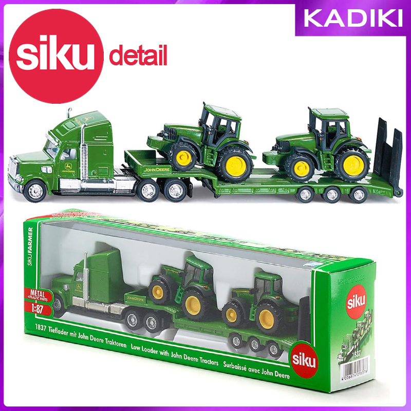Siku Low Loader Truck with 2 John Deere Tractors 1837 Diecast Traktor Truk Pajangan