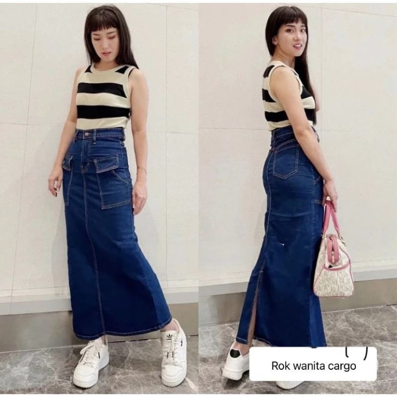 Rok Jeans Kekinian//Rok Jeans Stretch//Bawahan Wanita//Rok Span