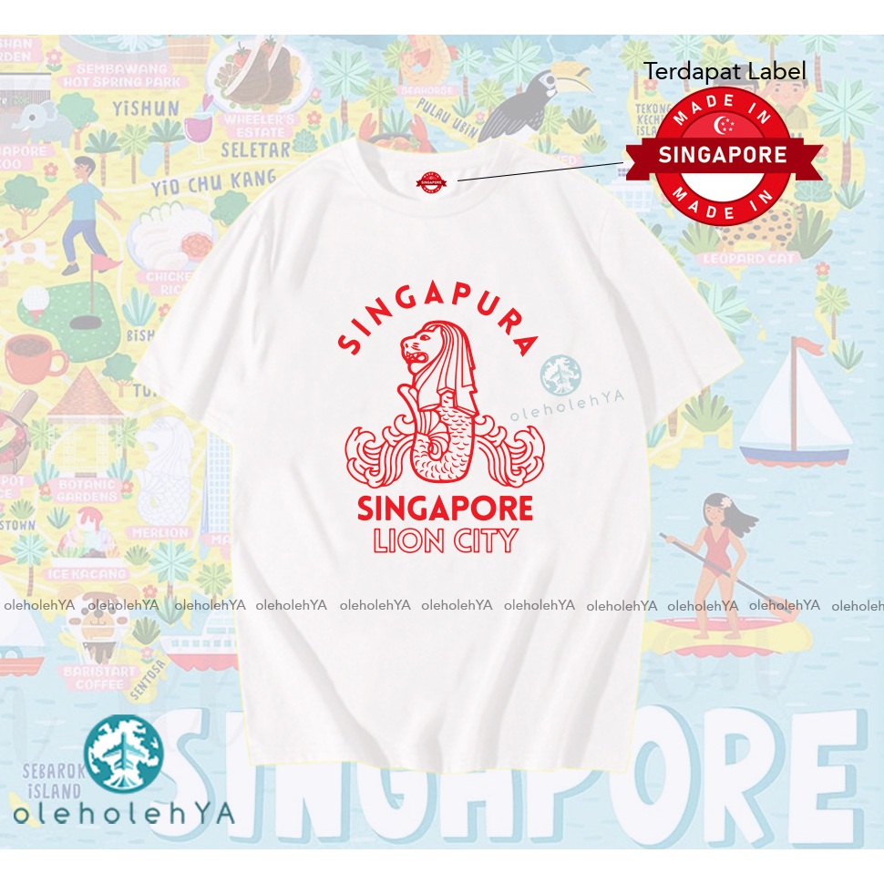 TYPE 8 SINGAPORE - KAOS OLEH OLEH SINGAPORE PREMIUM TAG LABEL SINGAPORE ASLI - Kaos Merlion Park Kha