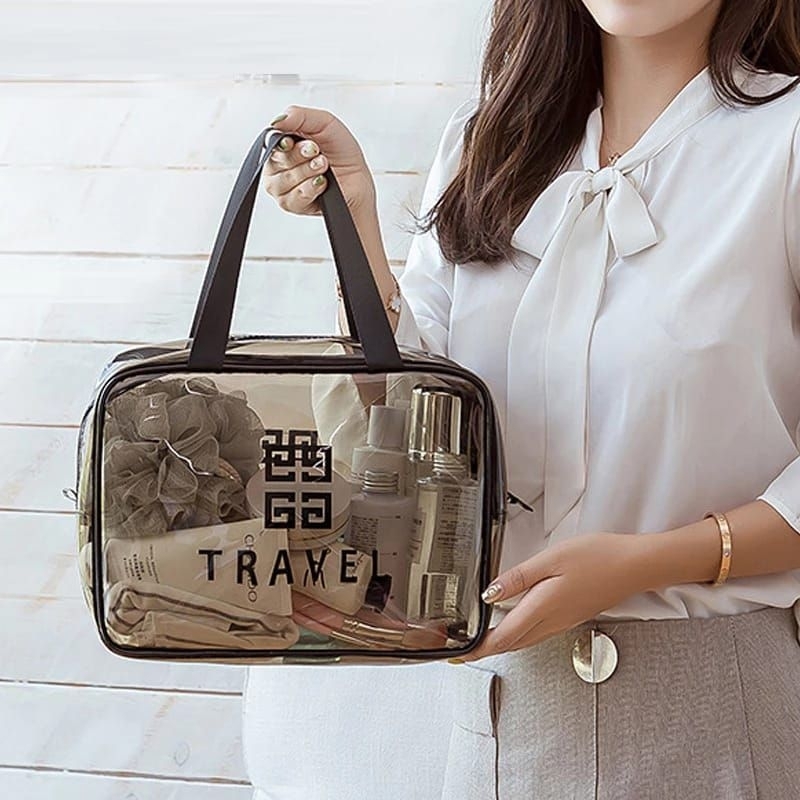 Tas Travel Transparan Besar / Tas Travel Ukuran Besar / Tas Makeup Transparan