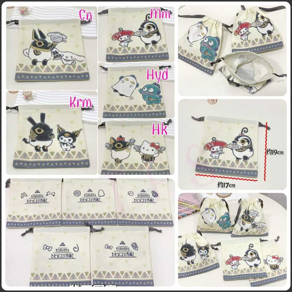 Pouch serut classic Egypt sanrio Hello Kitty Cinnamoroll Kuromi Melody Hangyodon koleksi cute anak d