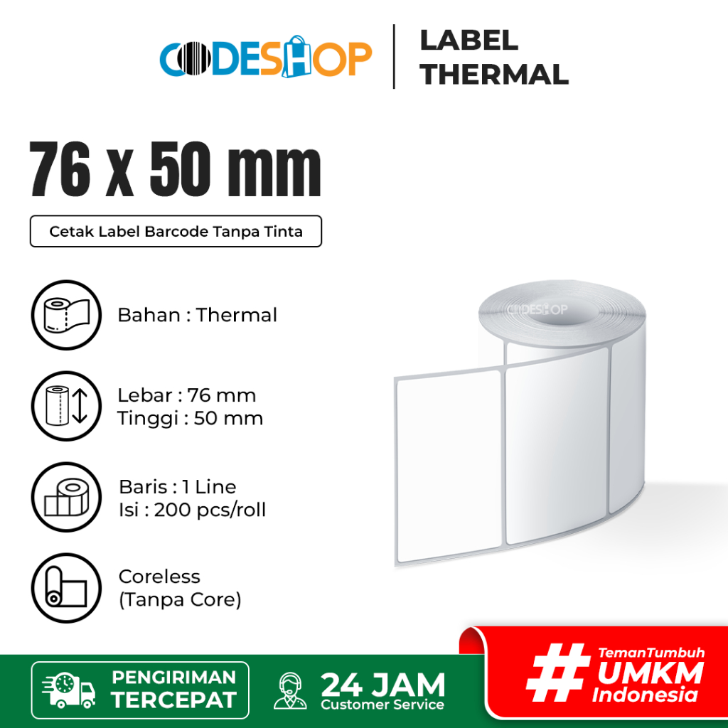 

Label Thermal 76x50 mm Stiker Printer Barcode Kassen Xprinter Peripage