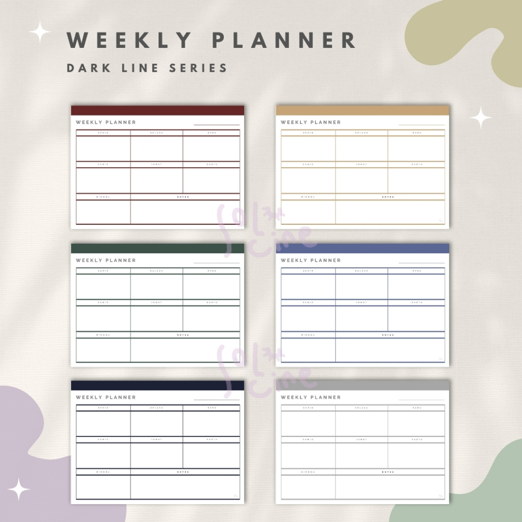 

Weekly Planner Line Dark | Wall Planner Korea Style | Planner Dinding Minimalis Un-Date / Reusable