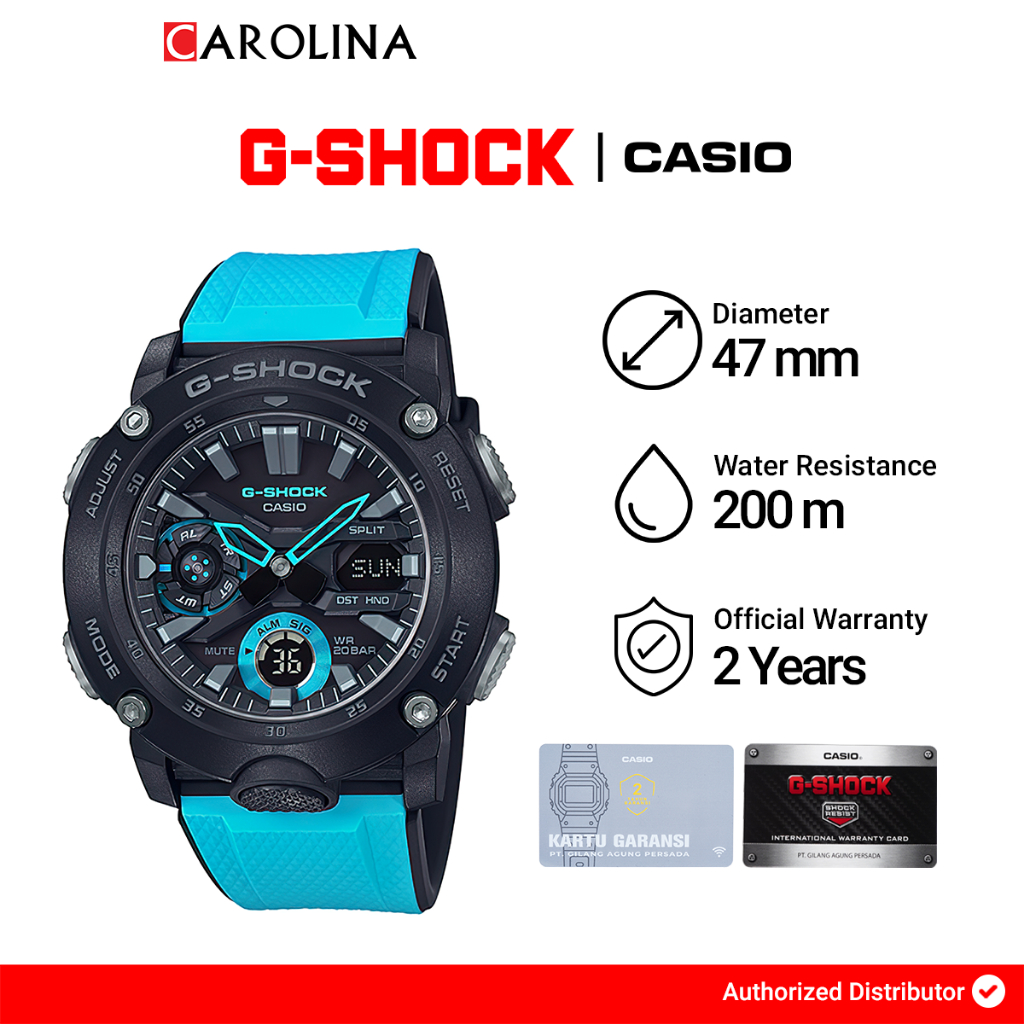 Jam Tangan Pria Casio G-Shock GA-2000-1A2 Digital Analog Dial Blue Resin Band