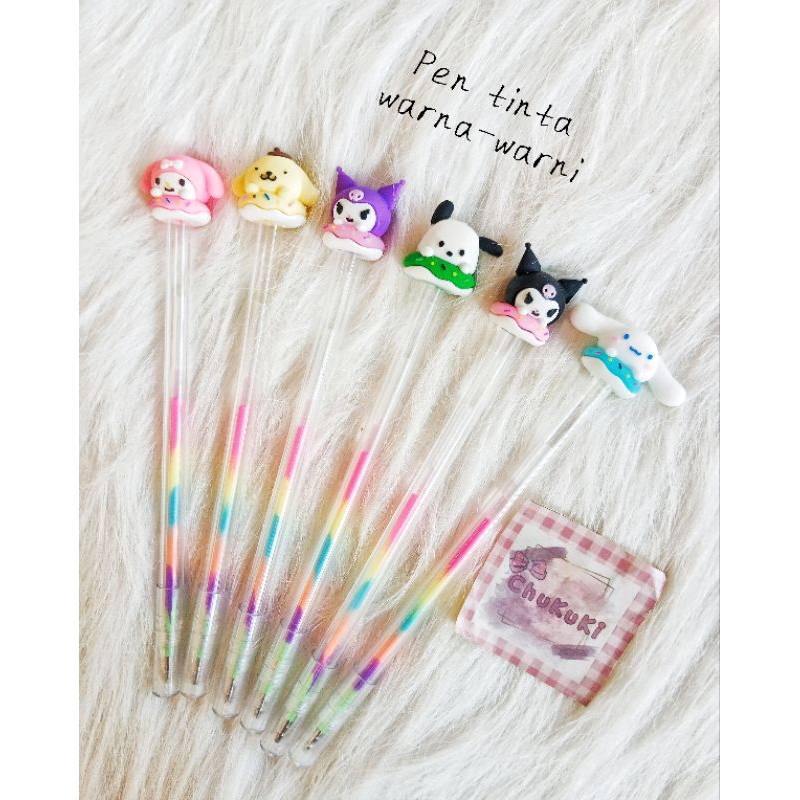 

Pulpen tinta warna warni lucu sanrio kuromi melody cinnamoroll pompopurin