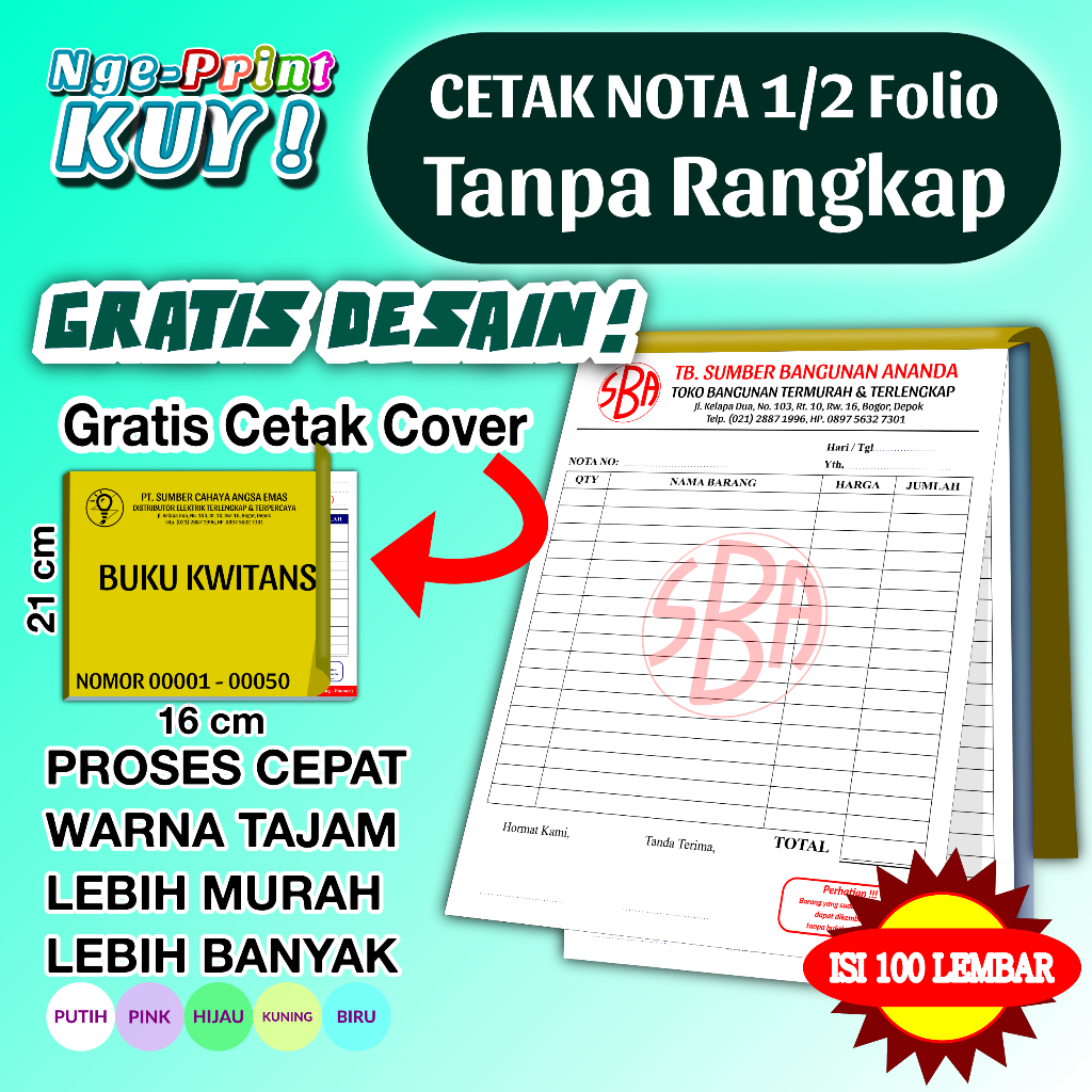 

[TERMURAH] Cetak Nota Custom 1/2 Folio Tanpa Rangkap - Kwitansi/Nota/Surat Jalan/Faktur/Bon