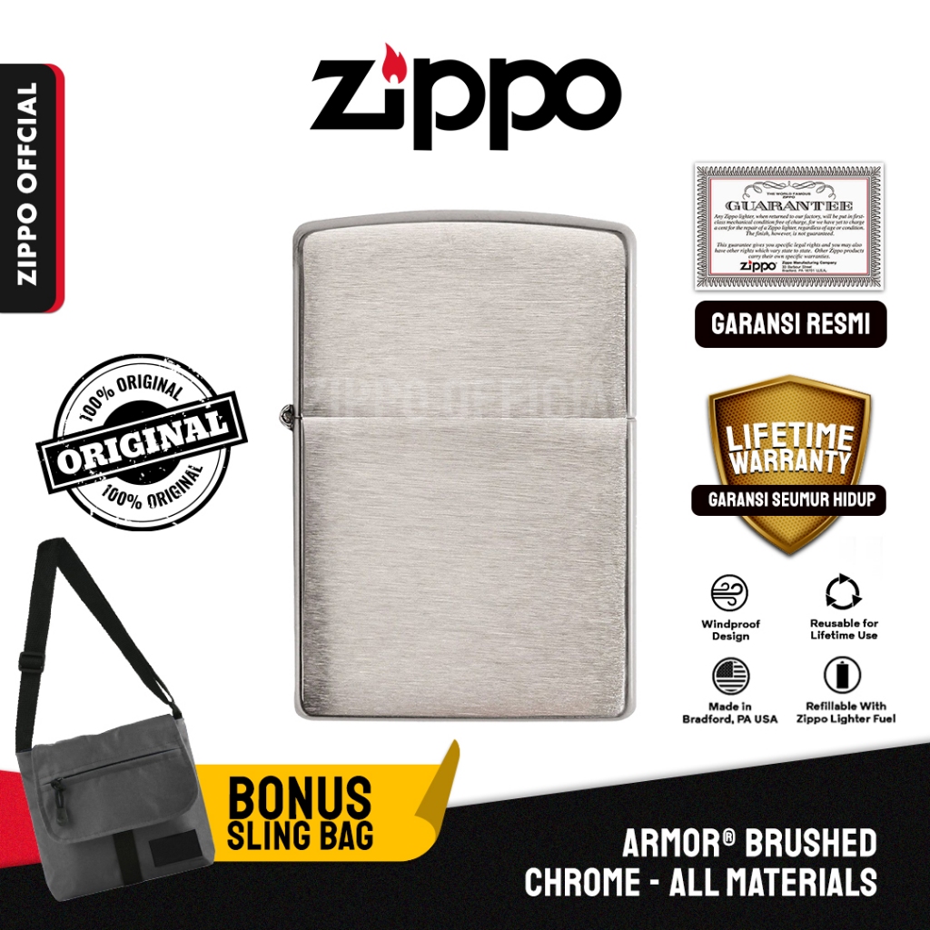 Zippo Original Armor® Brushed Chrome 162 | Garansi Lifetime | Original USA