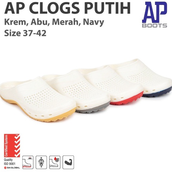 Banyak Dipakai Sandal Slop AP CLOGS PUTIH Kombinasi  Sandal AP Boots Karet Anti Slip  Sandal Selop P