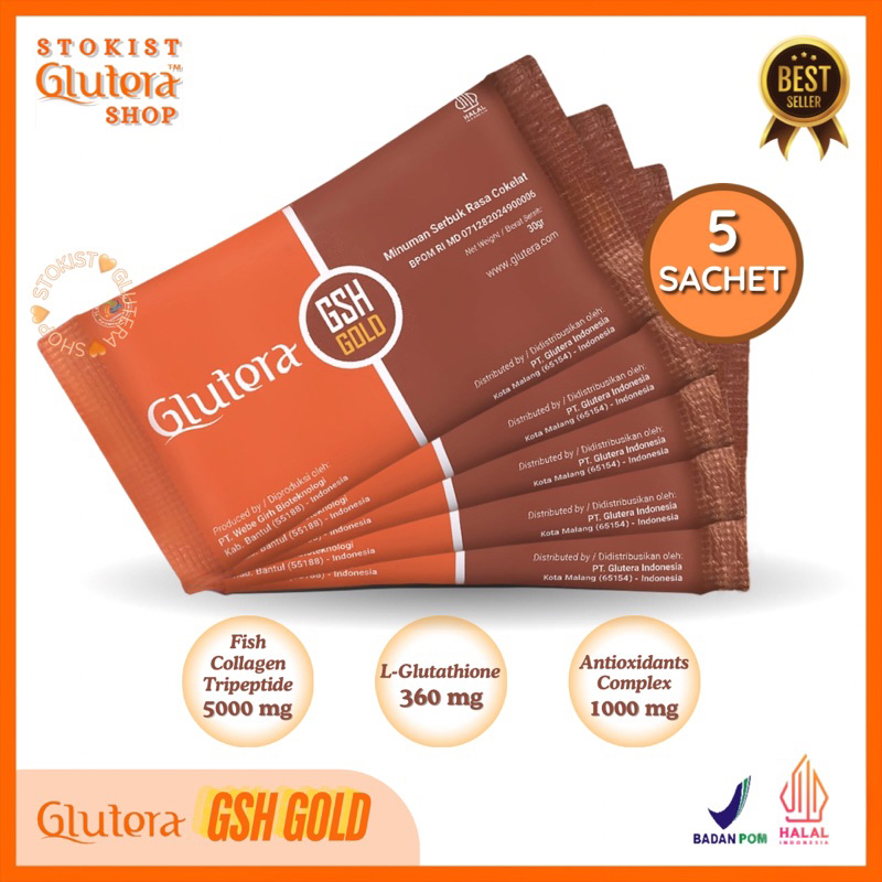 [5 SACHET] GLUTERA GSH GOLD GLUTATHIONE + COLLAGEN TRIPEPTIDE 5000mg