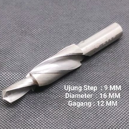 STEP DRILL HSS Mata Bor Besi HSS 16MM Ujung Step 9MM Gagang 12mm. Counterbore.Stepdrills 16mm  ujung