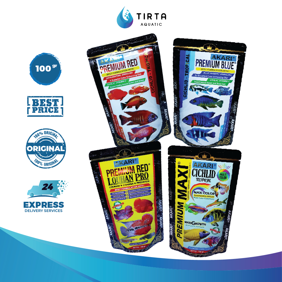AKARI premium pelet ikan 100gr//PREMIUM BLUE/PREMIUM RED/PREMIUM YELLOW/AKARI CHICILD/PREMIUM RED