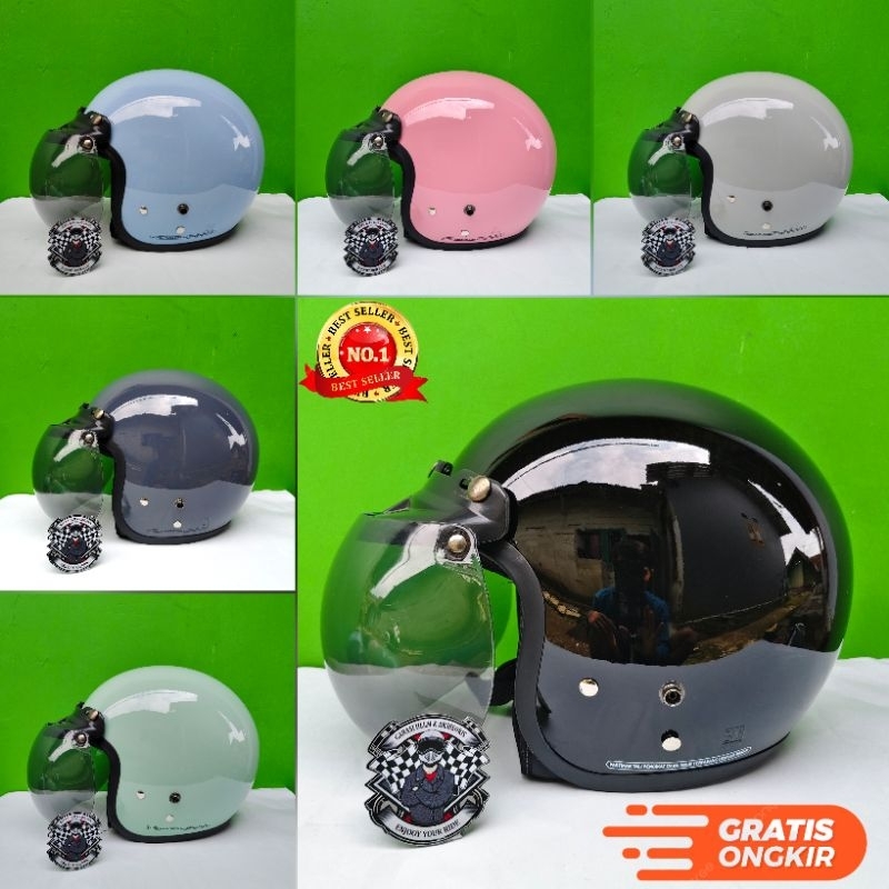 (FREE KACA) Helm Bogo Carglos Dewasa Full Leher SNI - Kaca Cembung Hitam - Helm Bogo Pria Wanita - H