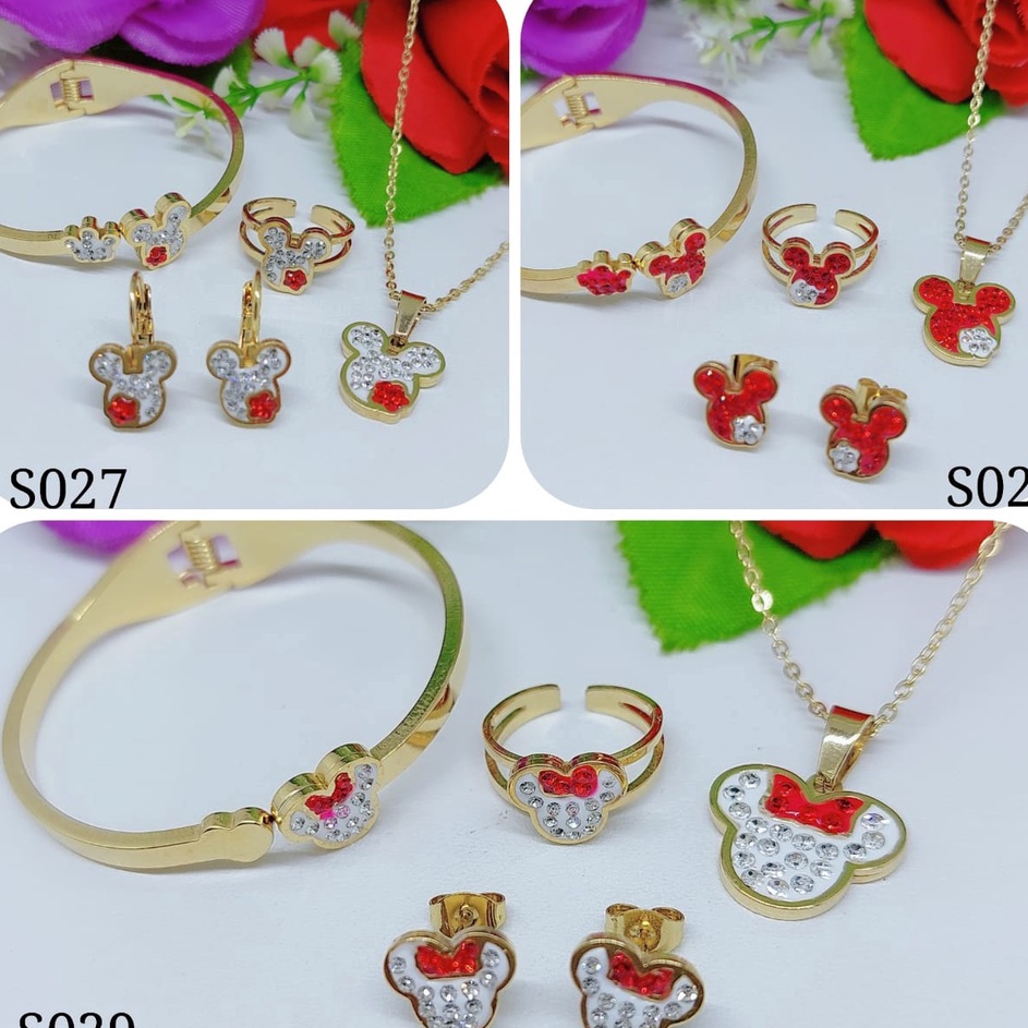 Kualitas Terpercaya  Titanium set anak perhiasan gelang kalung cincin dan anting S2729