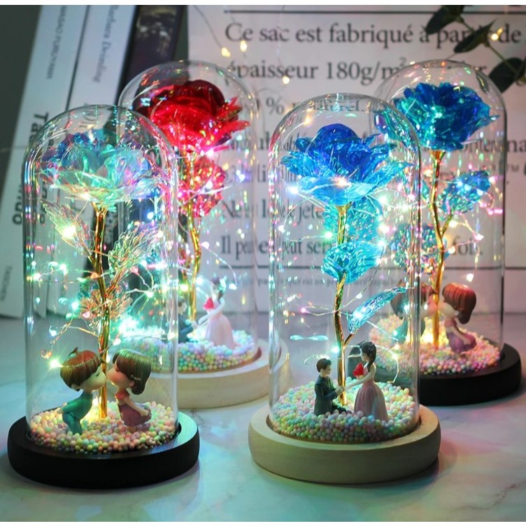 Lampu Hias Bunga Mawar Led Besar Dekorasi Gift Box Beauty and The Beast Rose Lampu Led Mawar