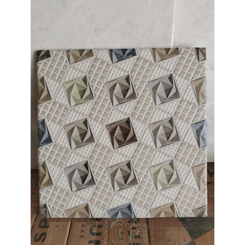KERAMIK LANTAI KAMAR MANDI 25X25 KASAR TIMBUL KOTAK HEXAGON BIRU COKLAT CREAM
