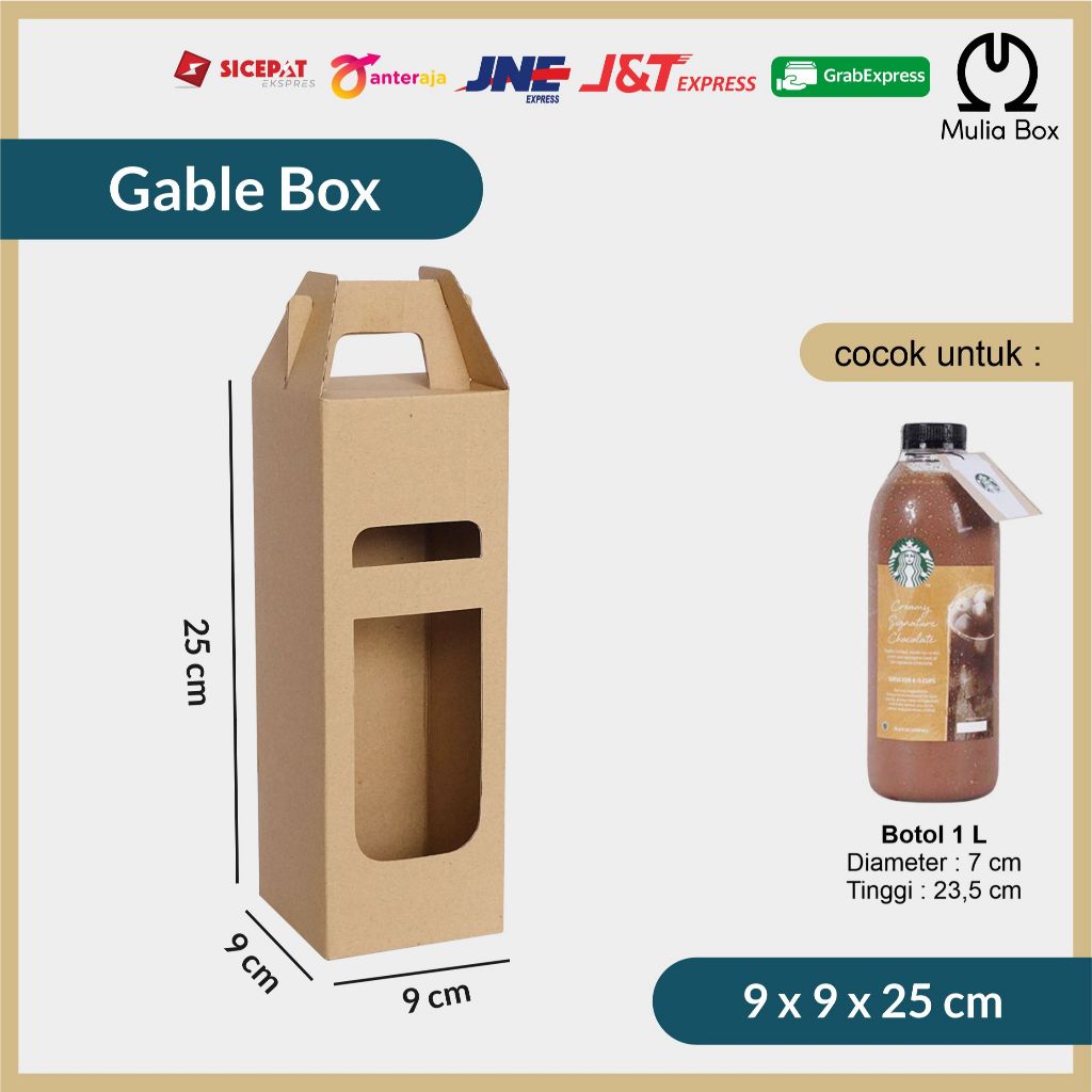 

Kardus Packing Jinjing / Gable Box 9 x 9 x 25 cm 1 Botol Minuman 1000ml 1L Corrugated Die Cut