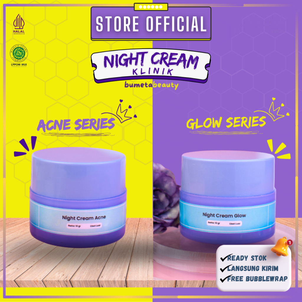 【BDG】KLINIK NIGHT CREAM ACNE | BRIGHT & GLOW (KRIM MALAM) GLOWING INSANI PENGHILANG FLEK & JERAWAT