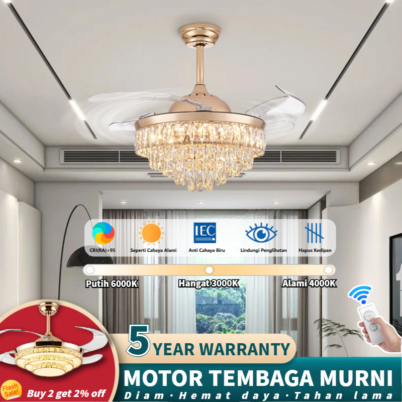 Lampu Kipas Angin Gantung Plafon 42 inch remote 3warna/6kecepatan Kipas angin ruang tamu Kipas angin