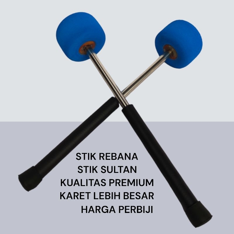 Stik Rebana Hadroh / Stik Sultan Anti Slip Full Spon Pegangan Karet Besar / Stik Spon Biru