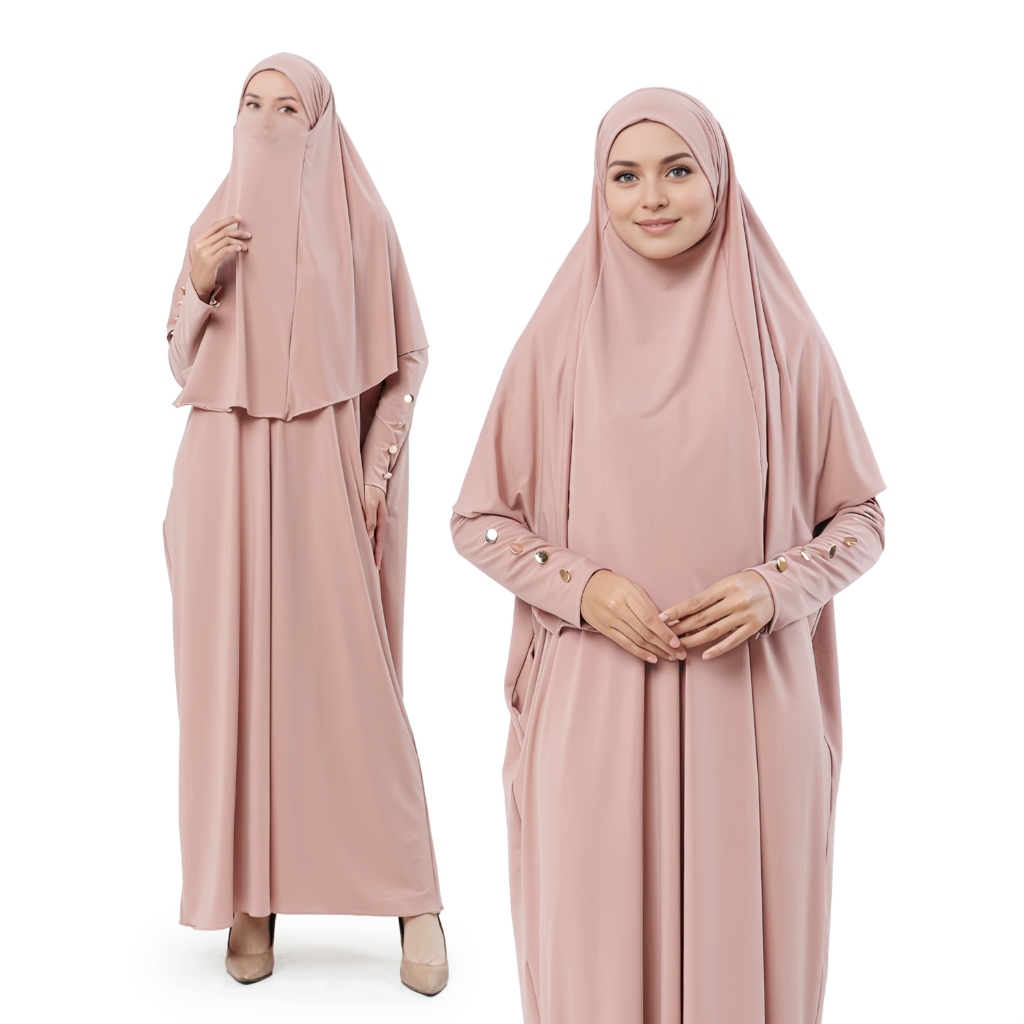 Amie Collectionn Adinda Abaya Set Bergo Hijab French Khimar Baju Gamis Setelan Kerudung Ukuran Jumbo