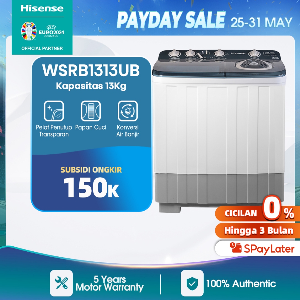 Hisense Mesin Cuci 2 Tabung Top Loading 13 KG Washing Machine WSRB1313UB
