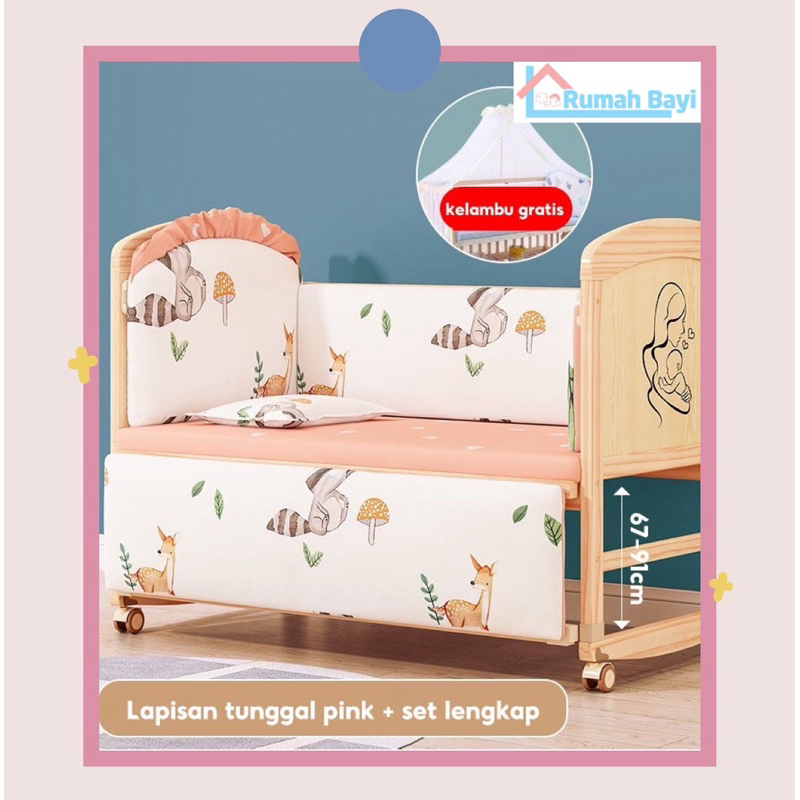 【0-10 Tahun】Ranjang Bayi Tempat Tidur Bayi Tempat Tidur Bayi Box Tempat Tidur Anak Ranjang Bayi Kayu