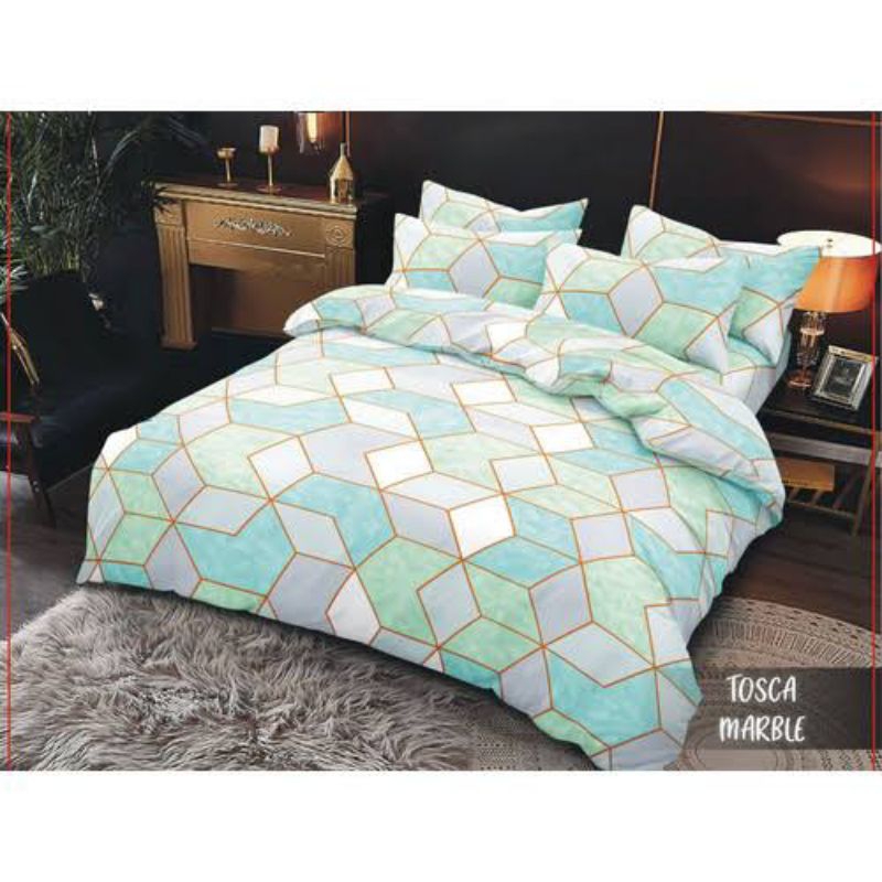 Bedcover 1 Set Sprei Lengkap Motiv marble tosca New Katalog BeSTAR Free Tas Bedcover