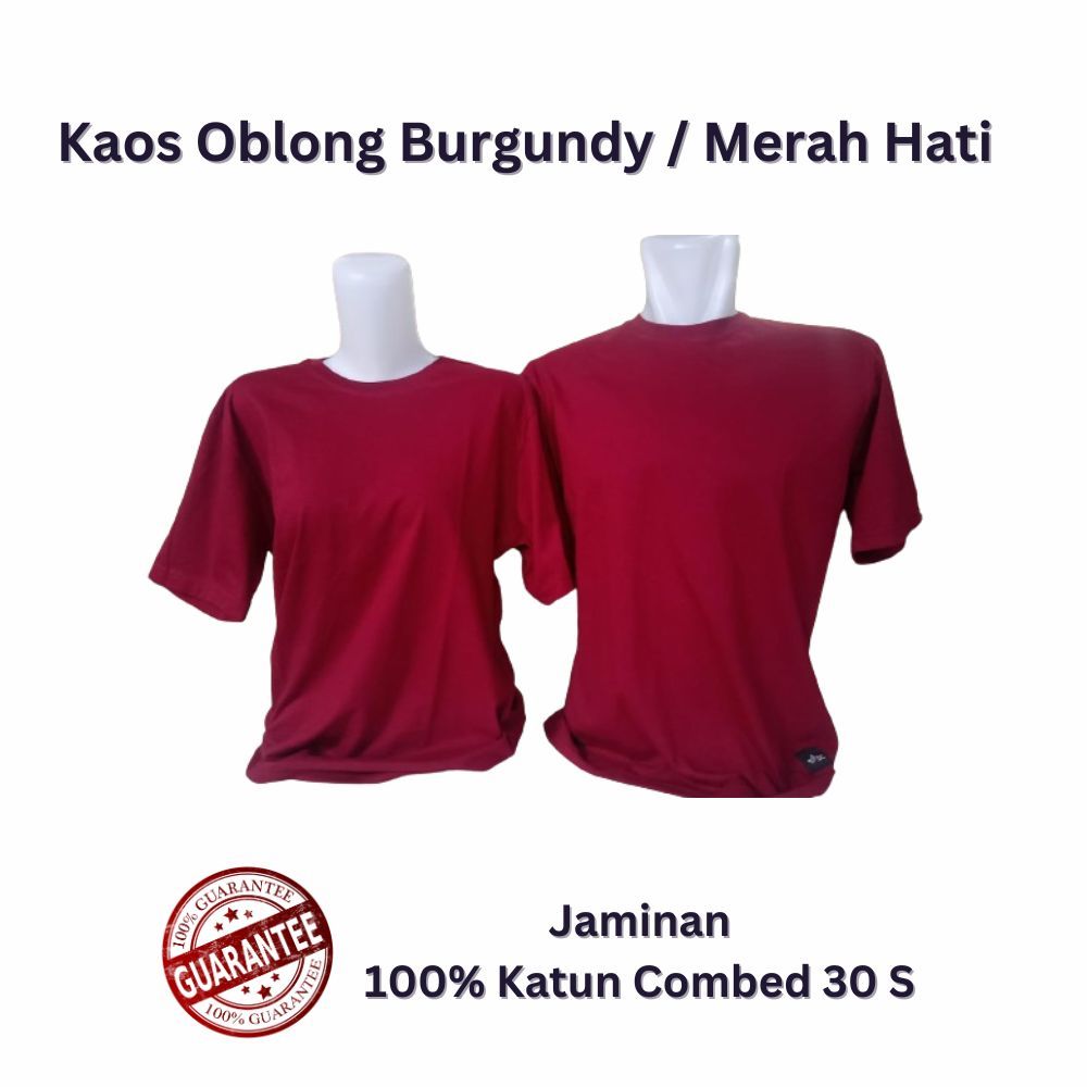 Kaos Oblong Pria dan Wanita Polos Katun Tangan Pendek Warna Burgundy/Merah Hati