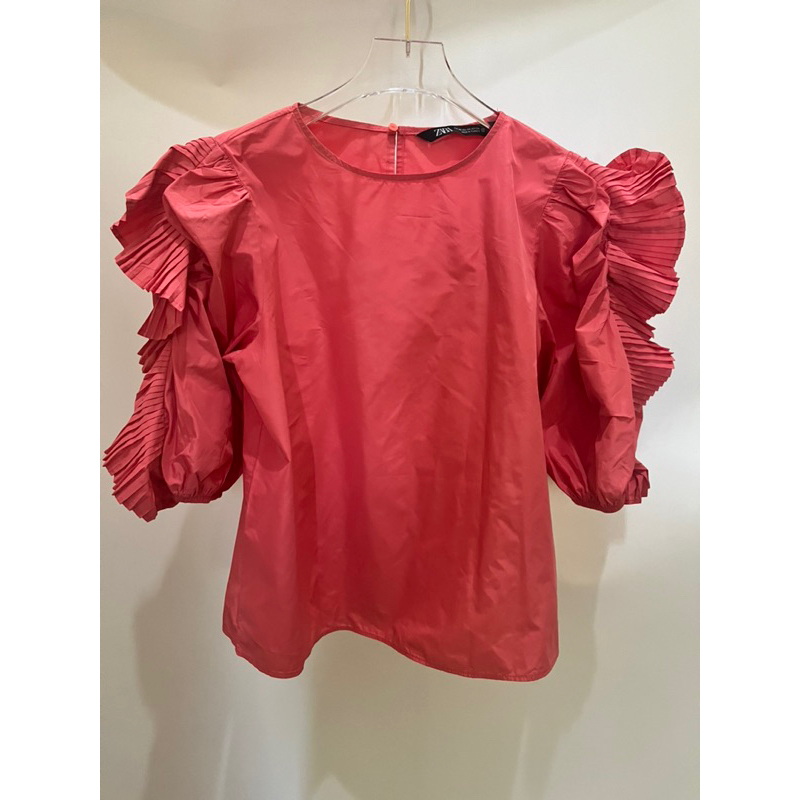 ATASAN PEREMPUAN BRAND ZARA ORIGINAL RUFFLE FUCHSIA