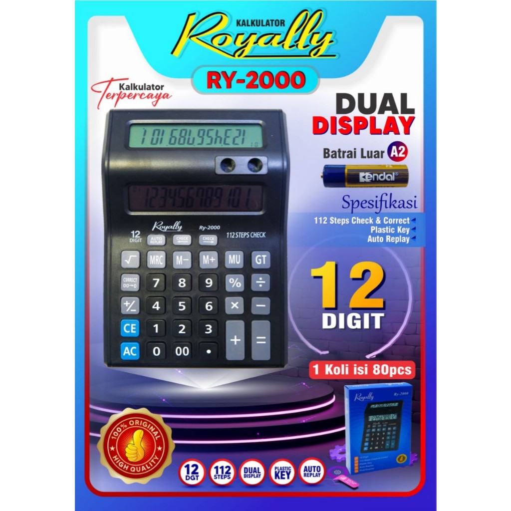

Kalkulator 2 layar royally RY- 2000 Baterai A2