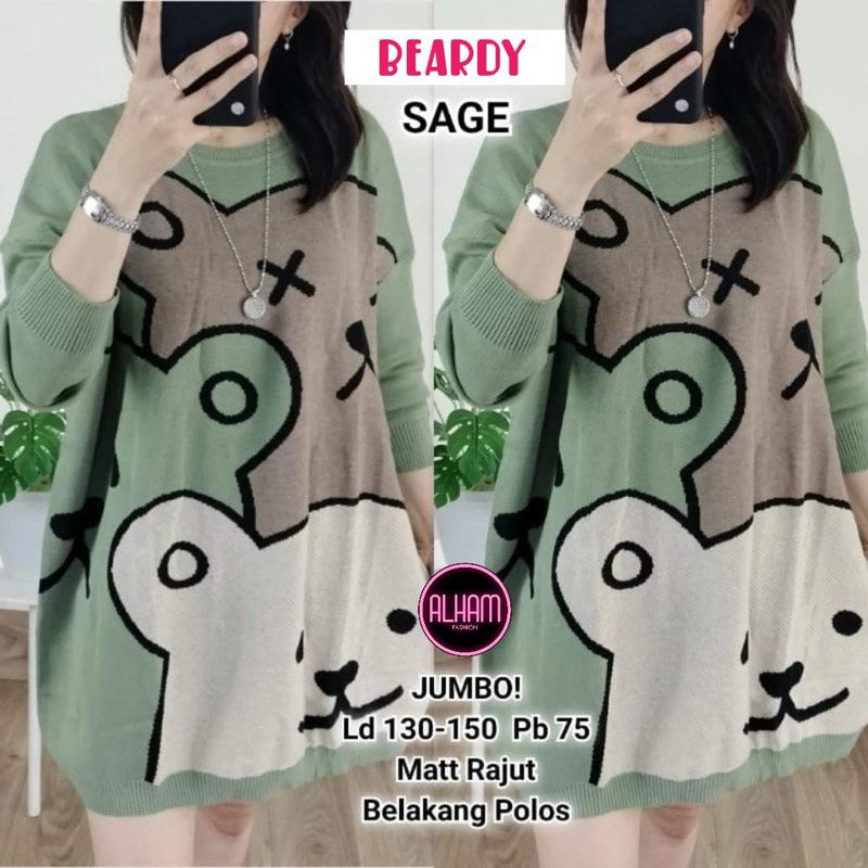 Beardy Sweater Atasan Rajut Jumbo Oversize Motif Premium Stretch