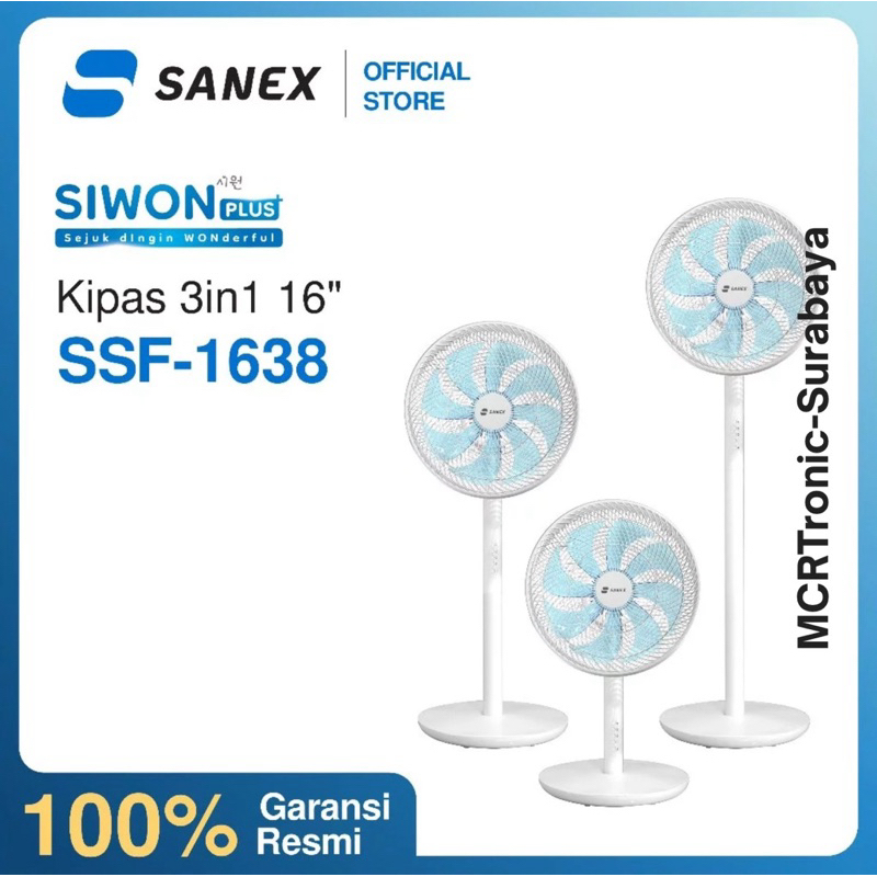SANEX KIPAS ANGIN BERDIRI 16 Inchi 3in1 SERIES SIWON PLUS SSF-1638 LOW WATT DENGAN BODY AESTHETIC DA