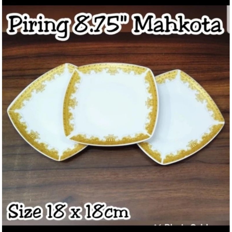 Piring kotak keramik motif mahkota piring 8.75"