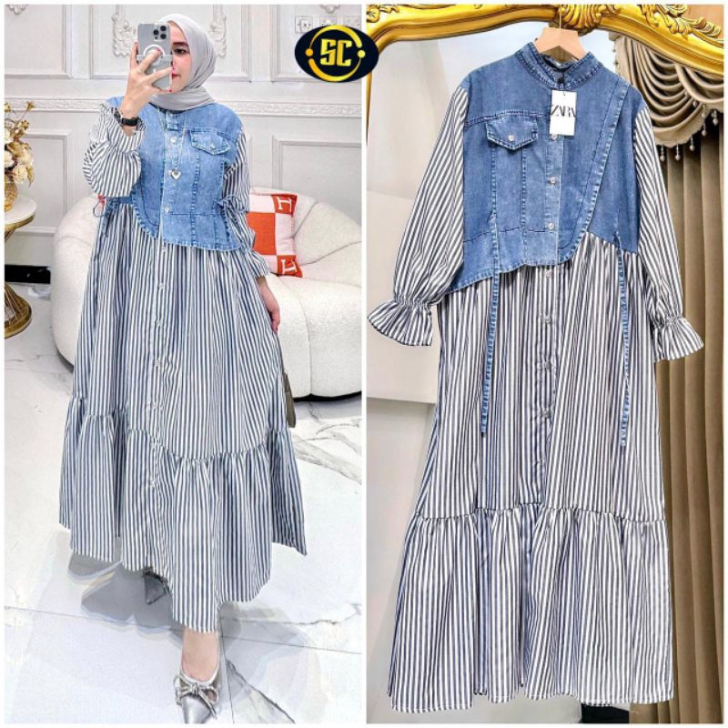 DRESS WANITA JEANS MIX RAYON PREMIUM IMPORT MODEL TERBARU/DRESS WANITA IMPORT PREMIUM