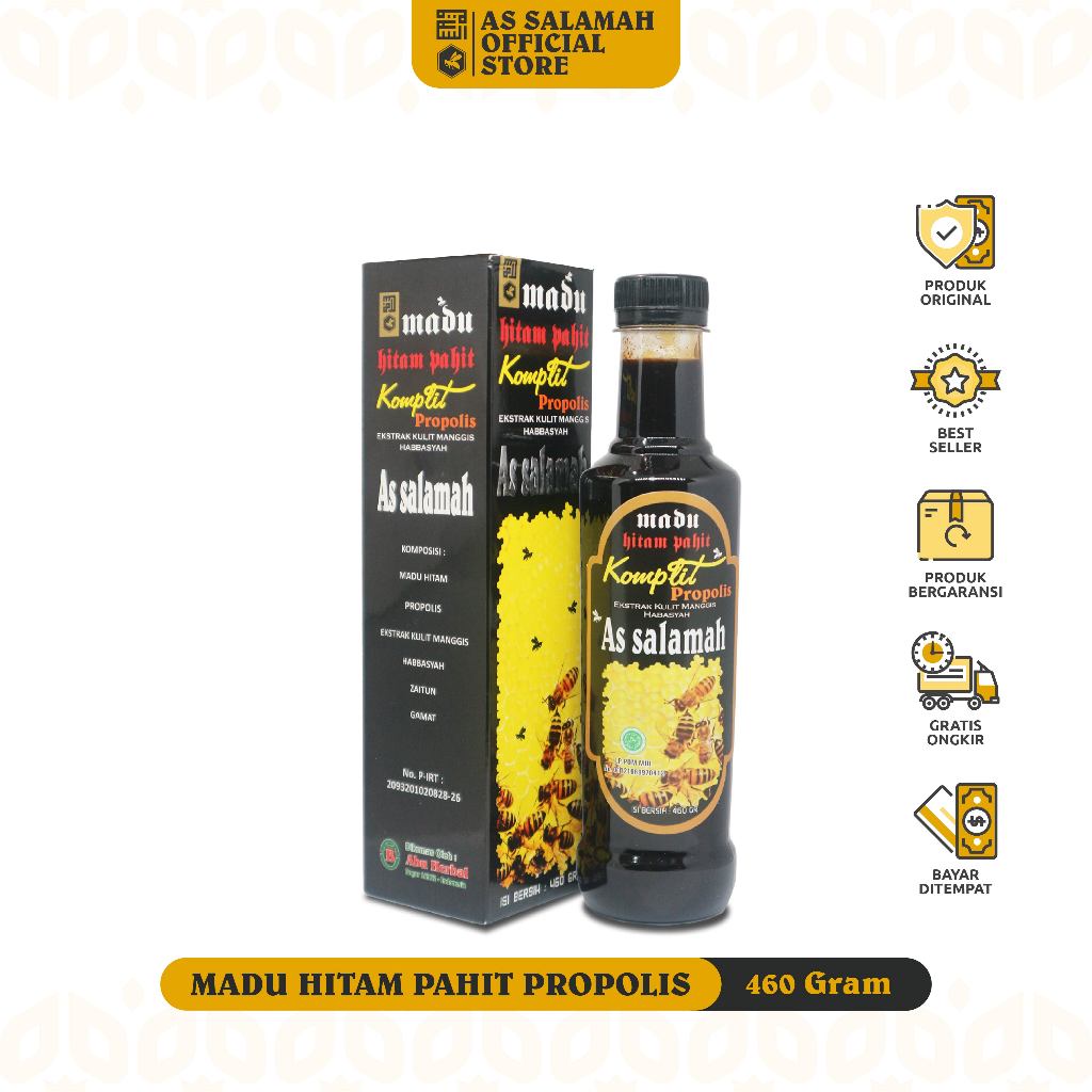 

As Salamah - Madu Hitam Pahit Plus Propolis 460 Gram Original, Madu Pahit Untuk Diabetes