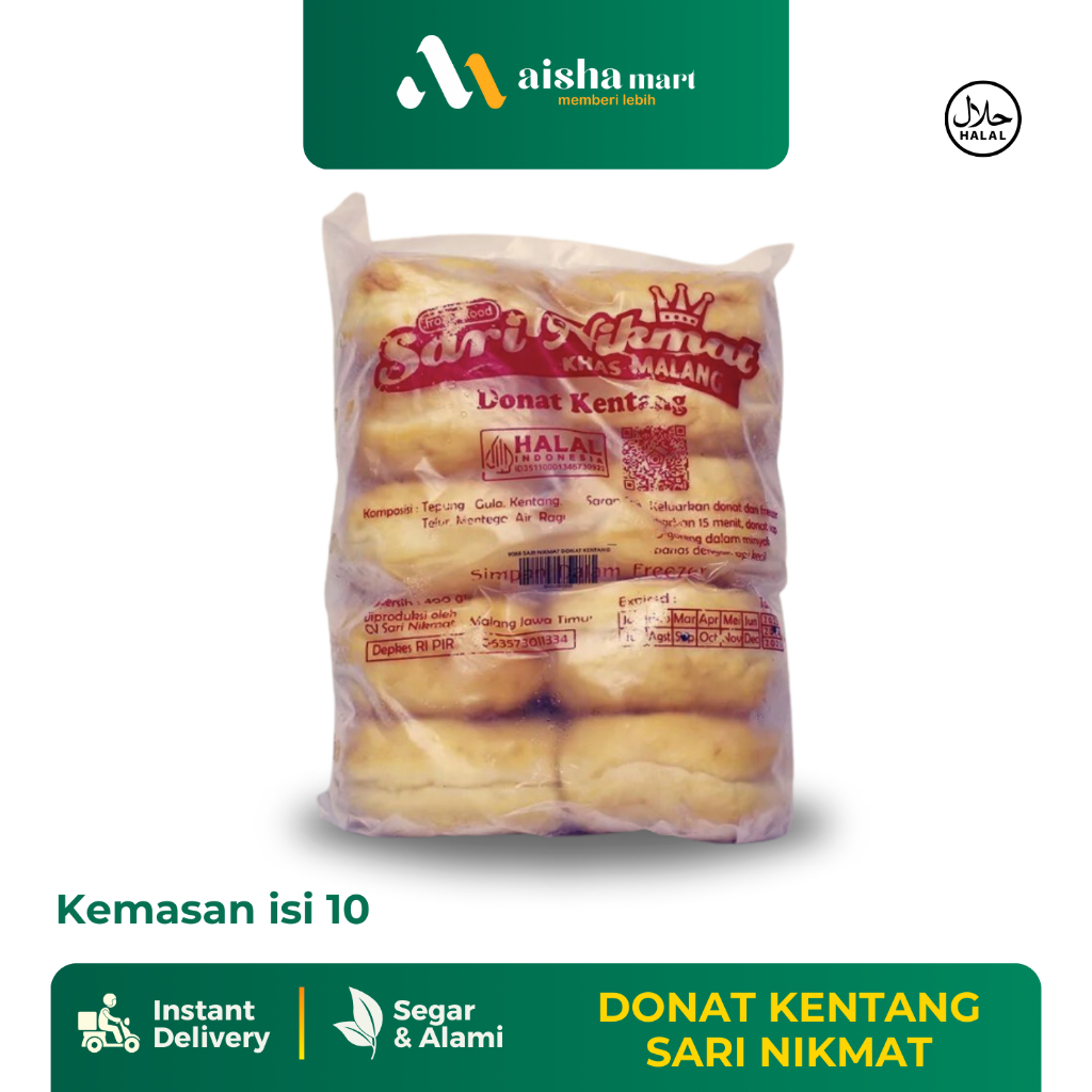 

DONAT KENTANG SARI NIKMAT KHAS MALANG / ISI 10 / AISHA MART SURABAYA