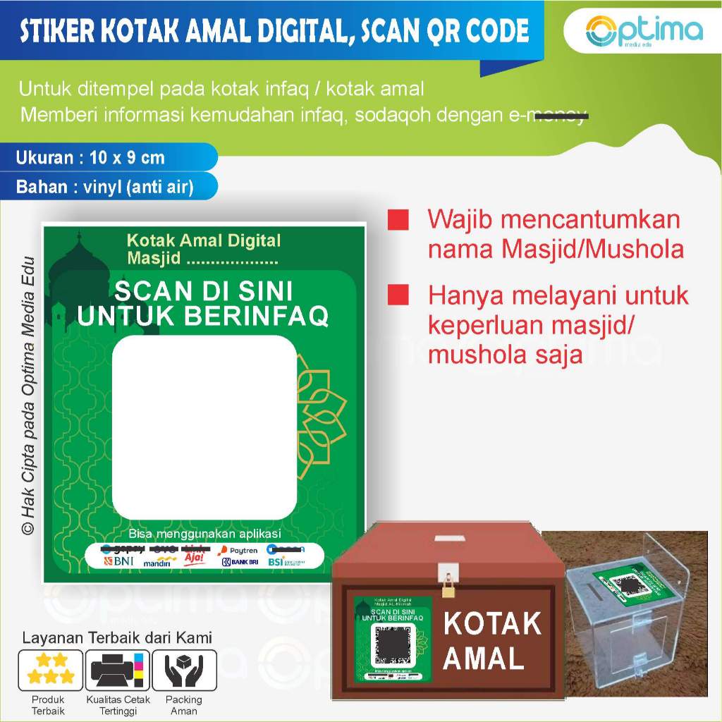 STIKER KOTAK AMAL  MASJID DENGAN SCAN QR CODE