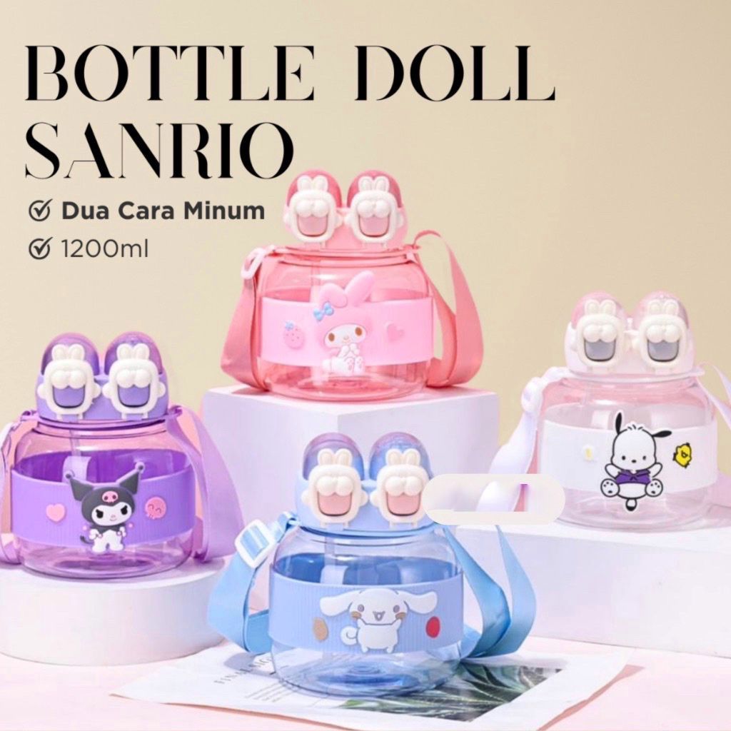 Botol Minum Anak 2 Cara Minum 1200ml Sedotan Anti Bocor / Botol Minum Karakter Lucu Tali 1,2 Liter
