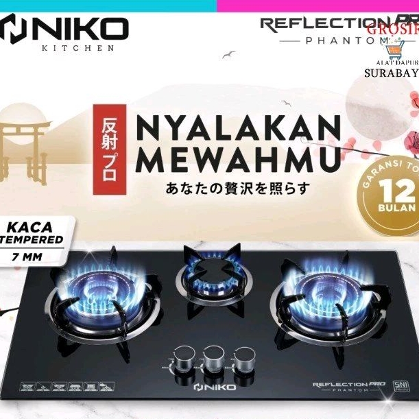 NIKO REFLECTION PRO PHANTOM / Kompor Tanam Kaca Niko 3 Tungku - Kompor Gas Niko
