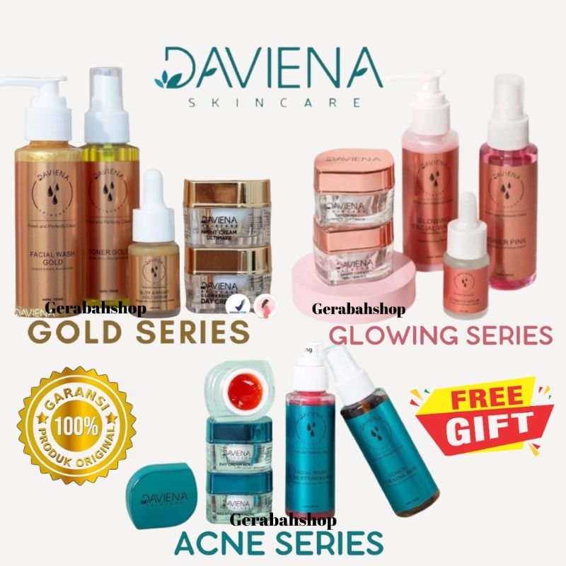 Paket Gold Daviena Skincare Paket Glowing Paket Acne Series isi 5 Whitening Acne Jerawat Flek Bopeng