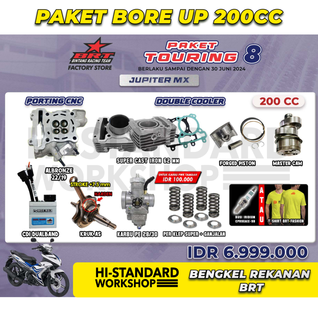 PAKET TOURING 8 200CC JUPITER MX OLD OJMX HEAD 22 19 BLOK 62 PISTON 62 FORGED NOKEN AS CDI POWERMAX 