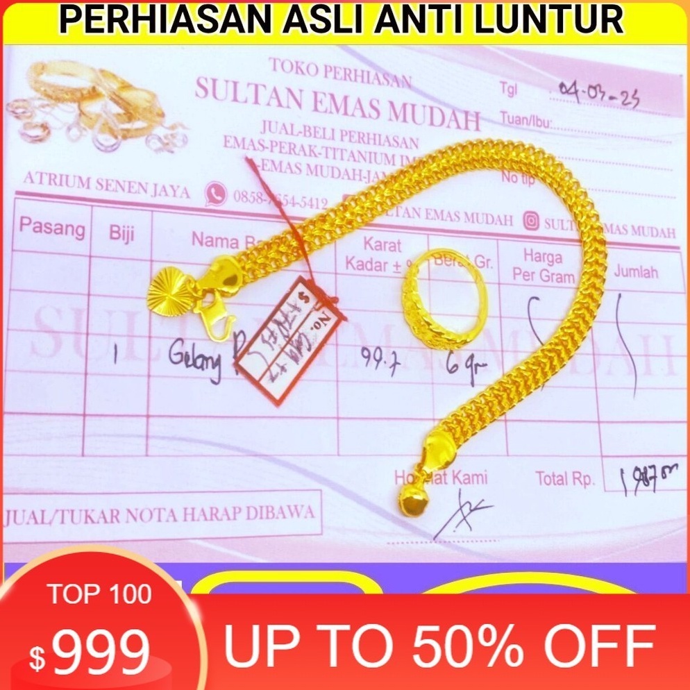 ART H94A BISA JUAL LAGI CODgelang tangan free cincin emas murni kadar 997 tidak luntur dan tidak gat
